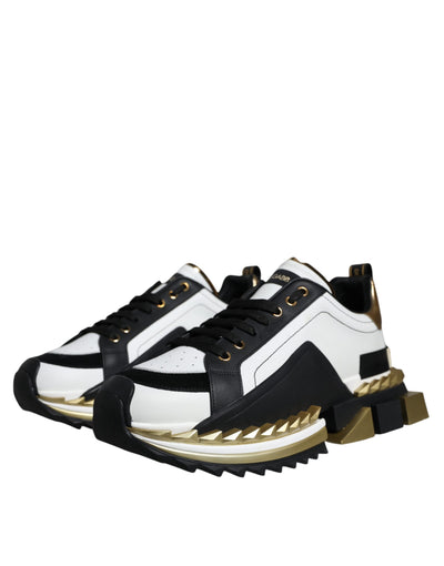 Dolce &amp; Gabbana Wit Goud Zwart Leren SUPER KING Sneakers Schoenen
