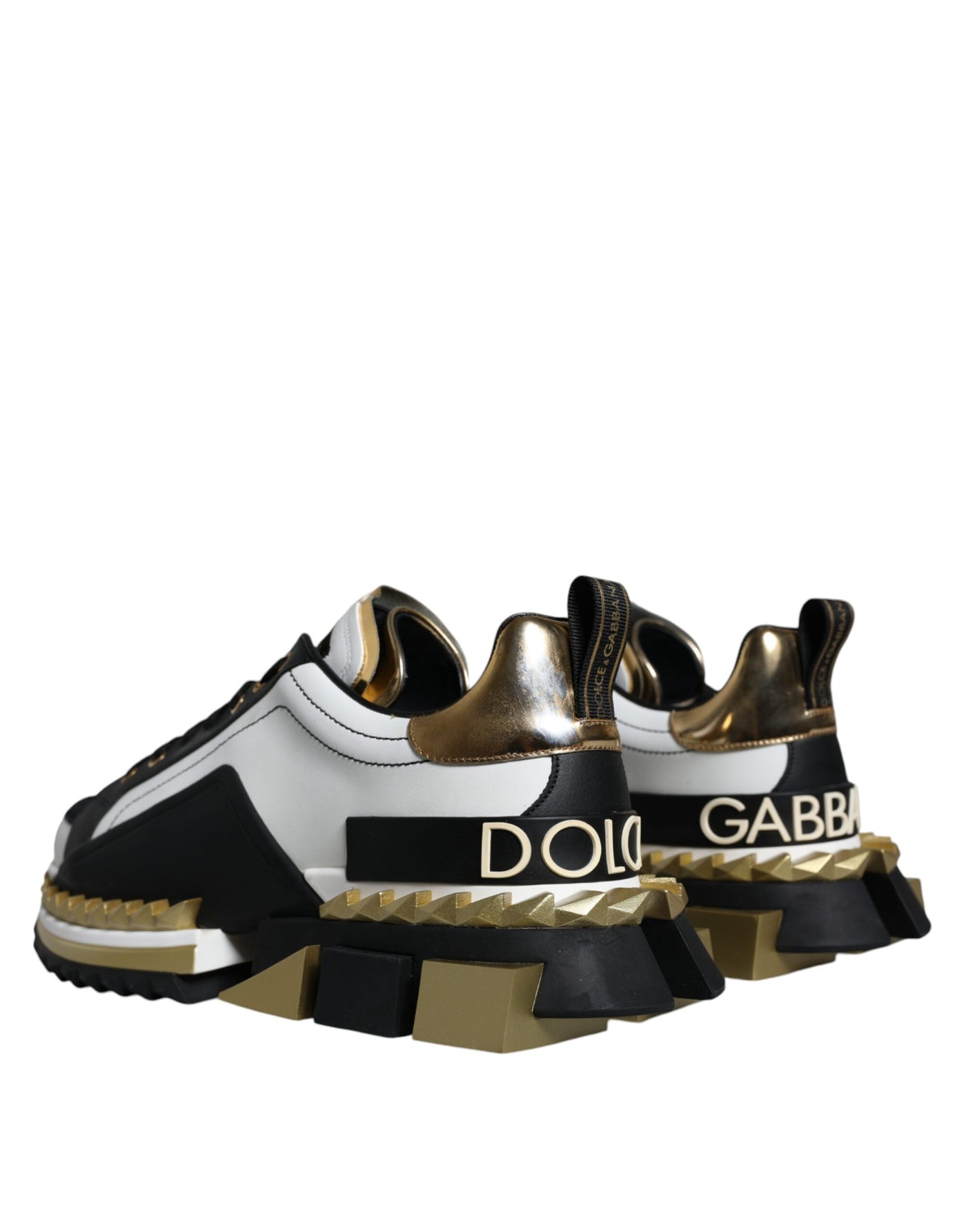 Dolce &amp; Gabbana Wit Goud Zwart Leren SUPER KING Sneakers Schoenen