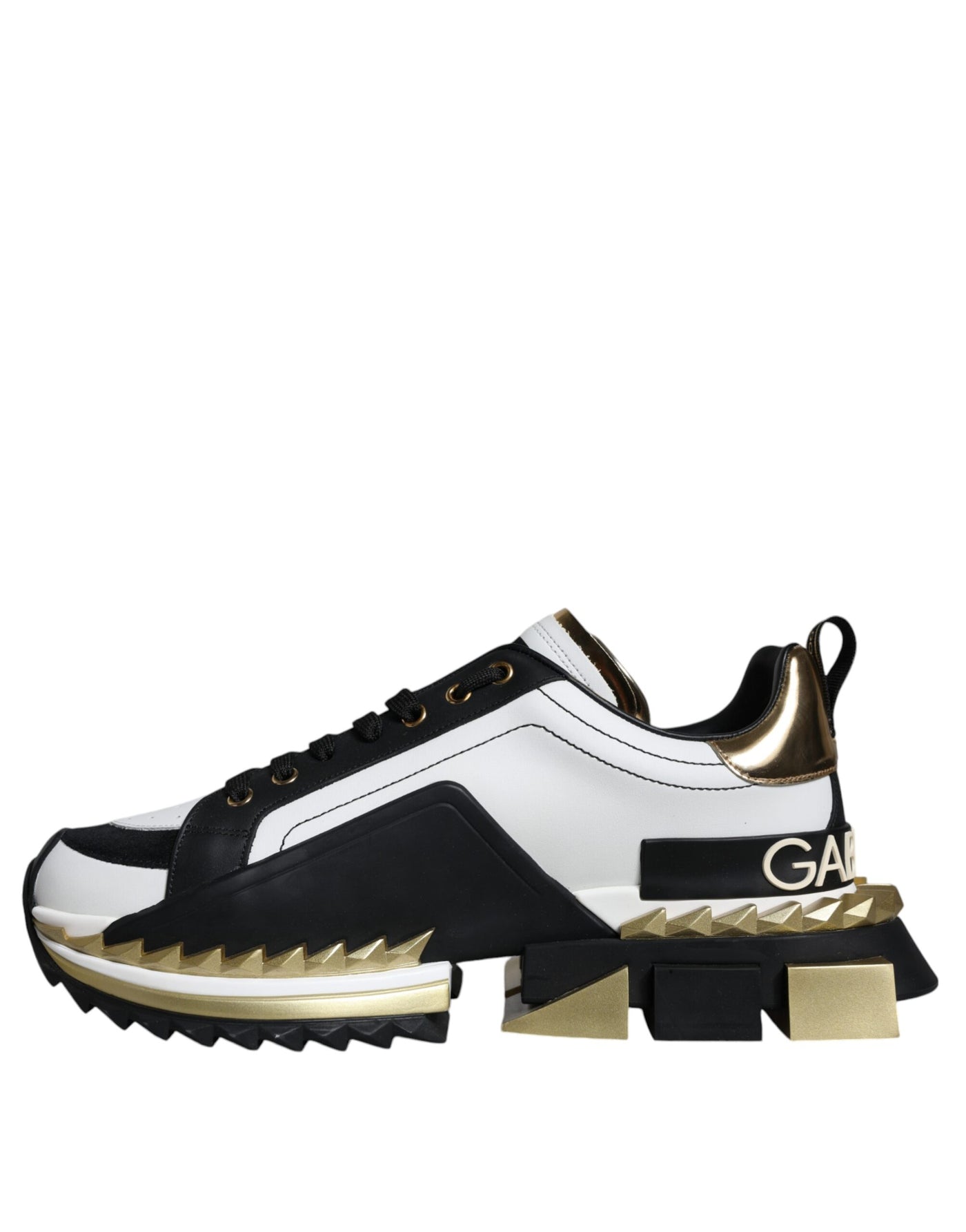 Dolce &amp; Gabbana Wit Goud Zwart Leren SUPER KING Sneakers Schoenen