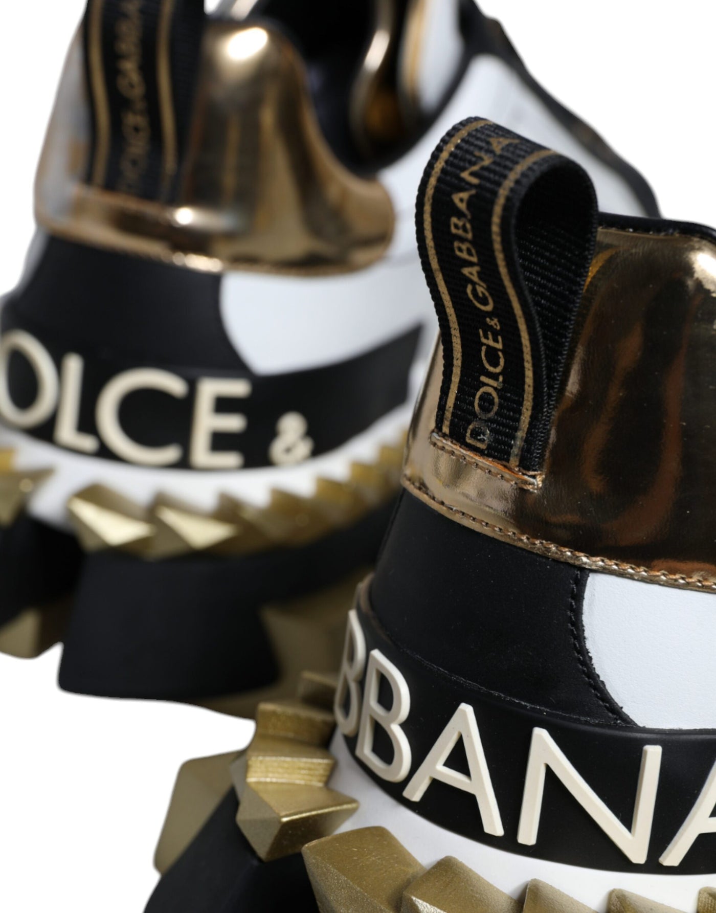 Dolce &amp; Gabbana Wit Goud Zwart Leren SUPER KING Sneakers Schoenen