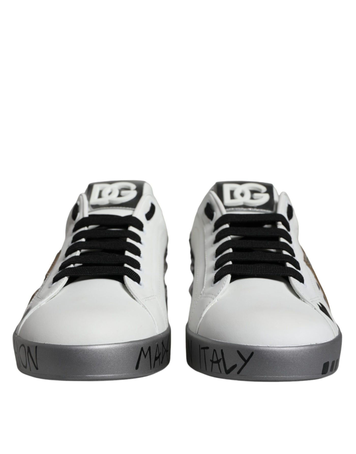 Dolce &amp; Gabbana Wit Zilver Crystal Logo Portofino Sneakers Schoenen