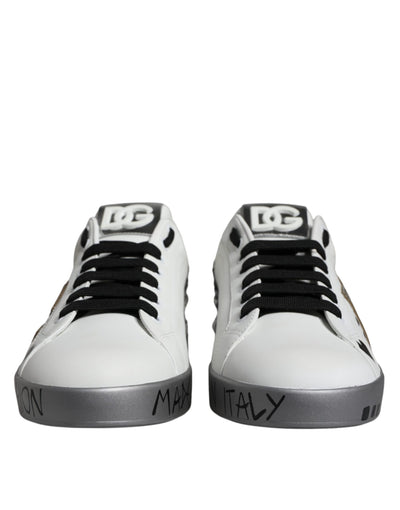Dolce &amp; Gabbana Wit Zilver Crystal Logo Portofino Sneakers Schoenen
