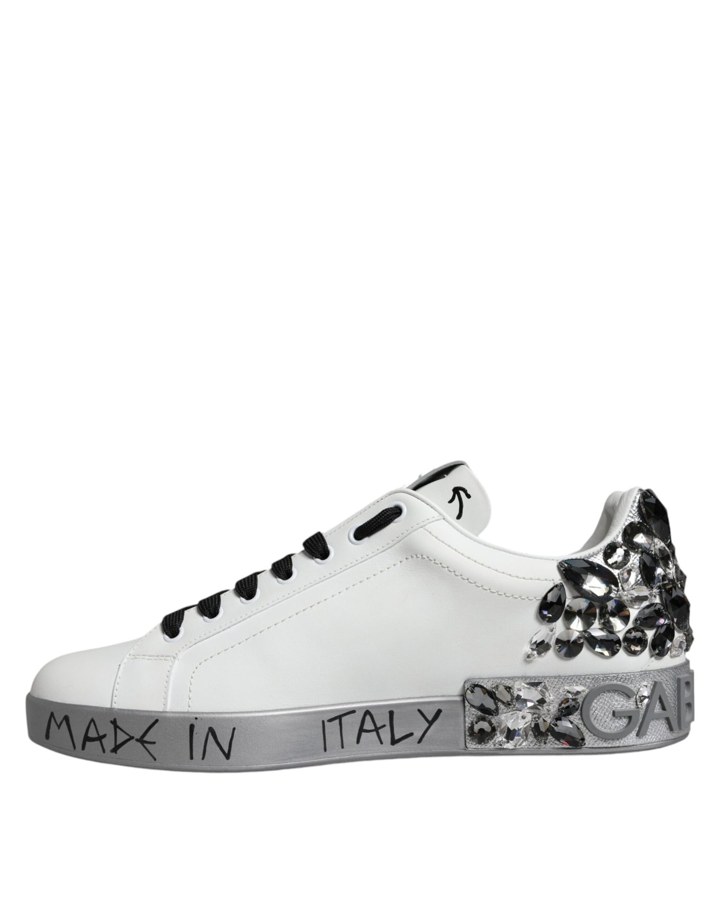 Dolce &amp; Gabbana Wit Zilver Crystal Logo Portofino Sneakers Schoenen