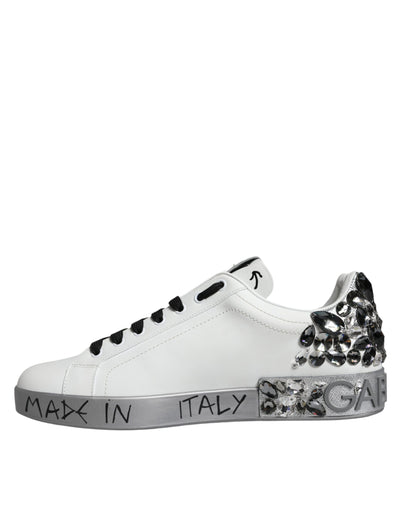 Dolce &amp; Gabbana Wit Zilver Crystal Logo Portofino Sneakers Schoenen