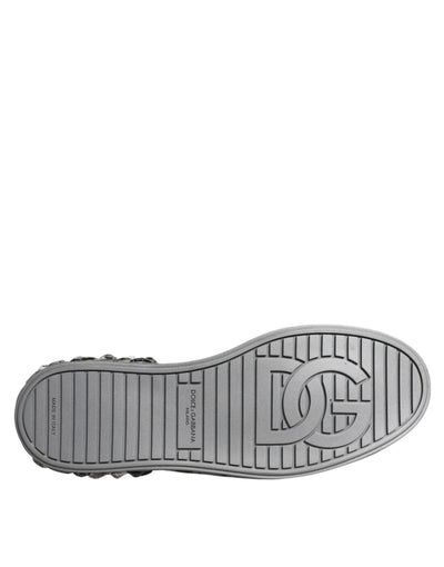Dolce &amp; Gabbana Wit Zilver Crystal Logo Portofino Sneakers Schoenen