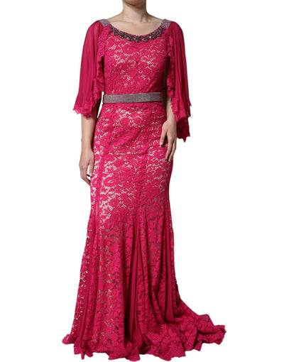 Dolce &amp; Gabbana roze kanten kristallen manteljurk met lange mouwen
