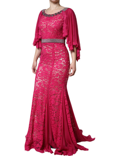 Dolce &amp; Gabbana roze kanten kristallen manteljurk met lange mouwen