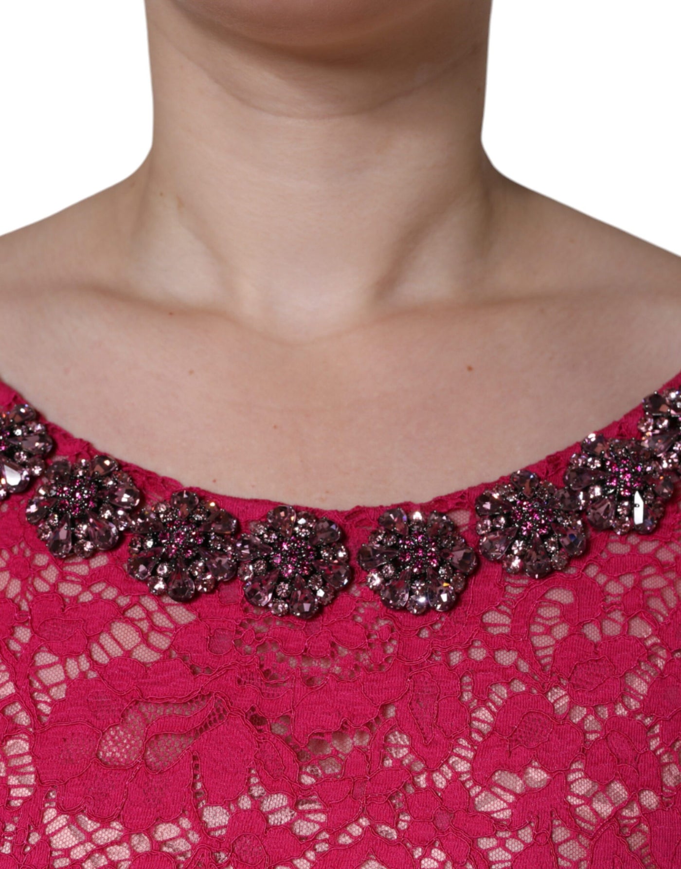 Dolce &amp; Gabbana roze kanten kristallen manteljurk met lange mouwen