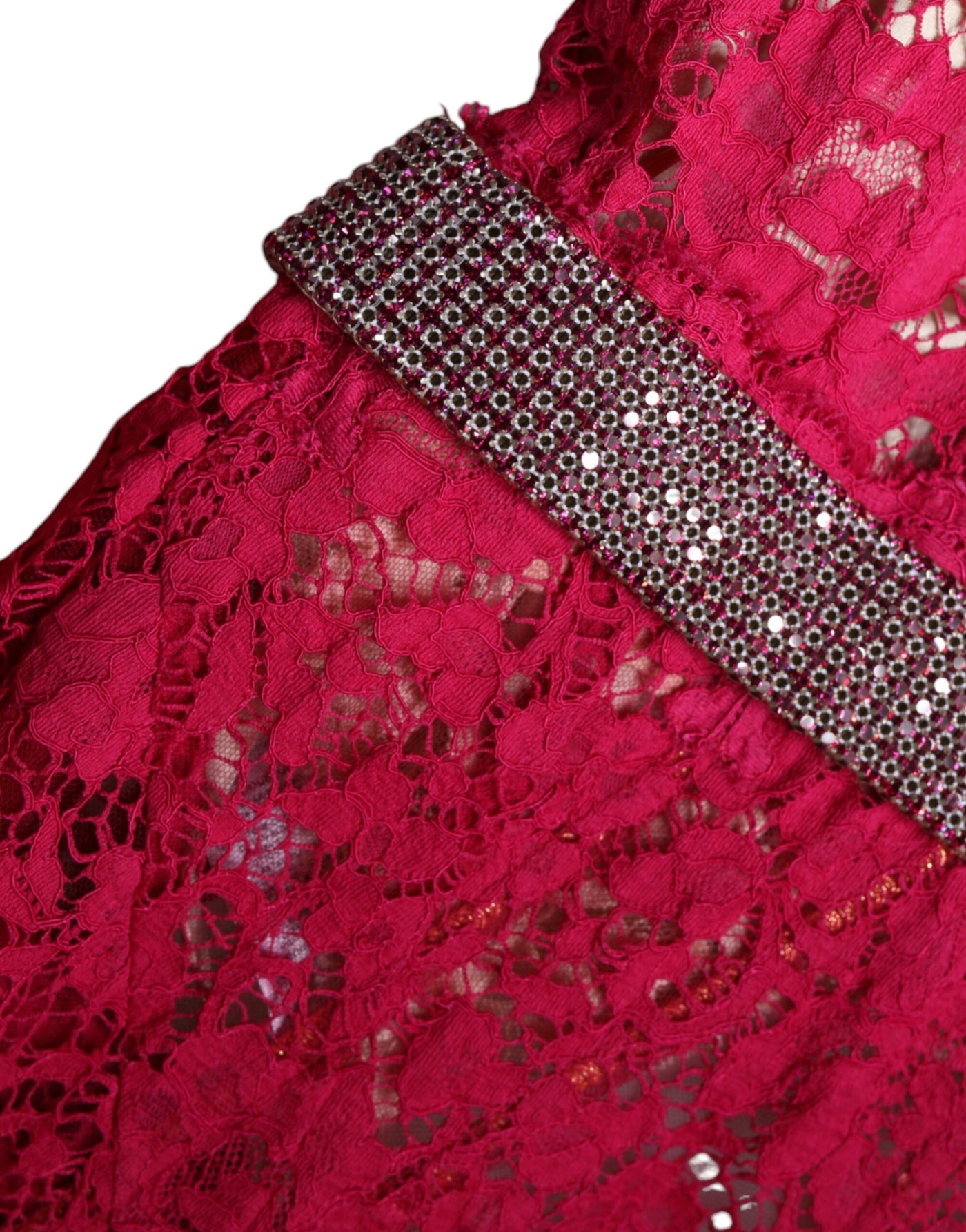 Dolce &amp; Gabbana roze kanten kristallen manteljurk met lange mouwen