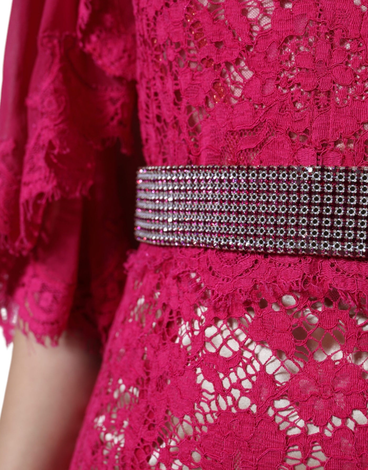 Dolce &amp; Gabbana roze kanten kristallen manteljurk met lange mouwen