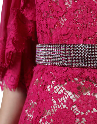 Dolce &amp; Gabbana roze kanten kristallen manteljurk met lange mouwen