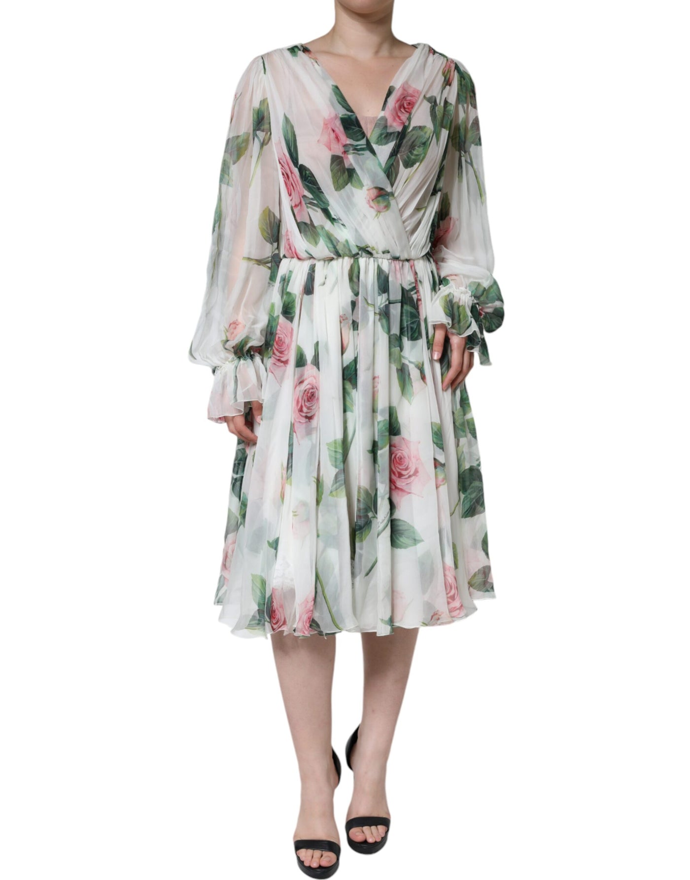 Dolce &amp; Gabbana witte zijden A-lijn midi-jurk met bloemenprint