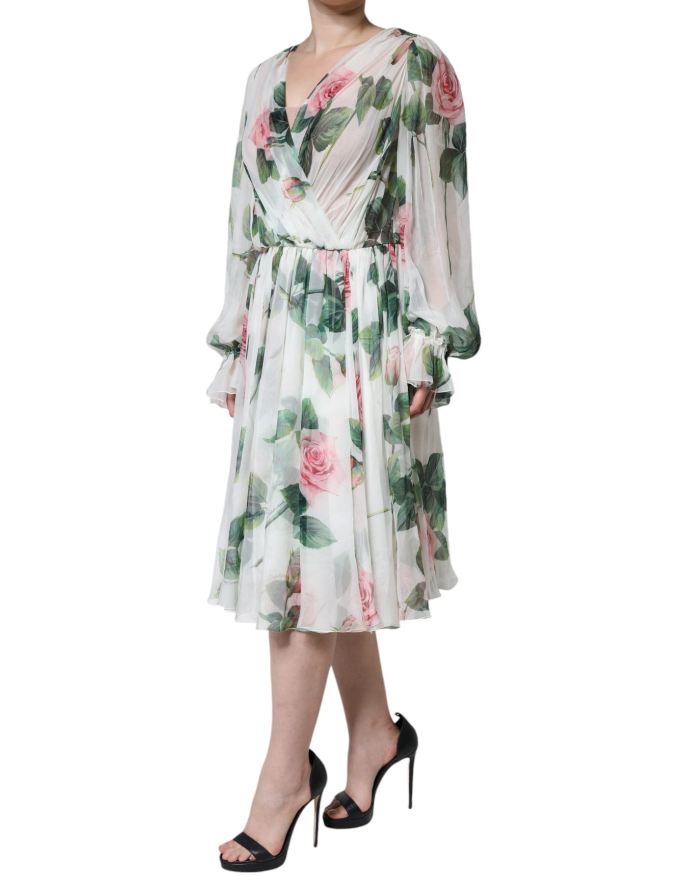 Dolce &amp; Gabbana witte zijden A-lijn midi-jurk met bloemenprint
