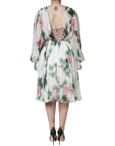 Dolce &amp; Gabbana witte zijden A-lijn midi-jurk met bloemenprint