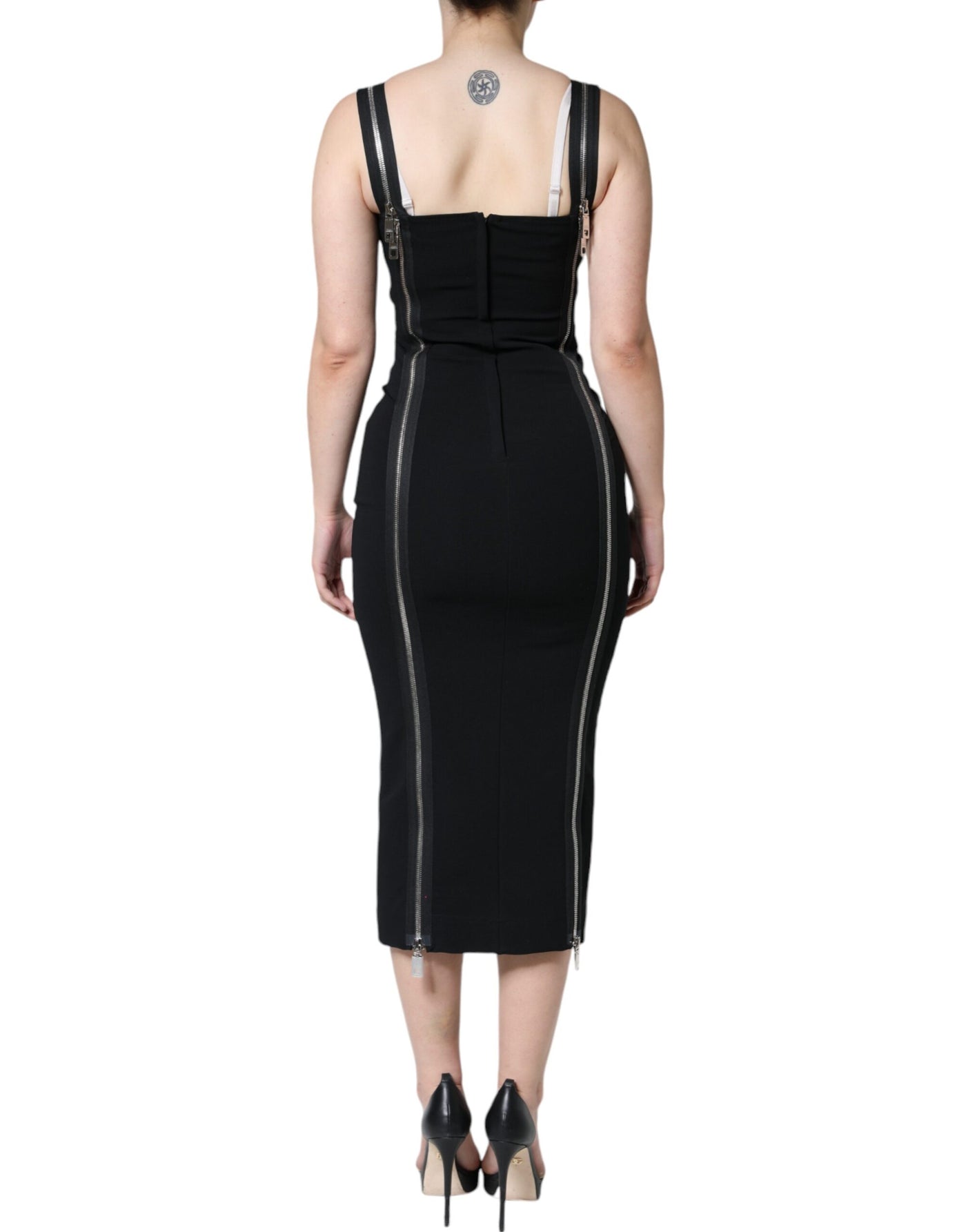 Dolce &amp; Gabbana Zwarte Bodycon Schede Midi-jurk met Ritssluiting
