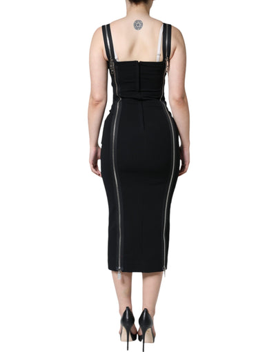 Dolce &amp; Gabbana Zwarte Bodycon Schede Midi-jurk met Ritssluiting