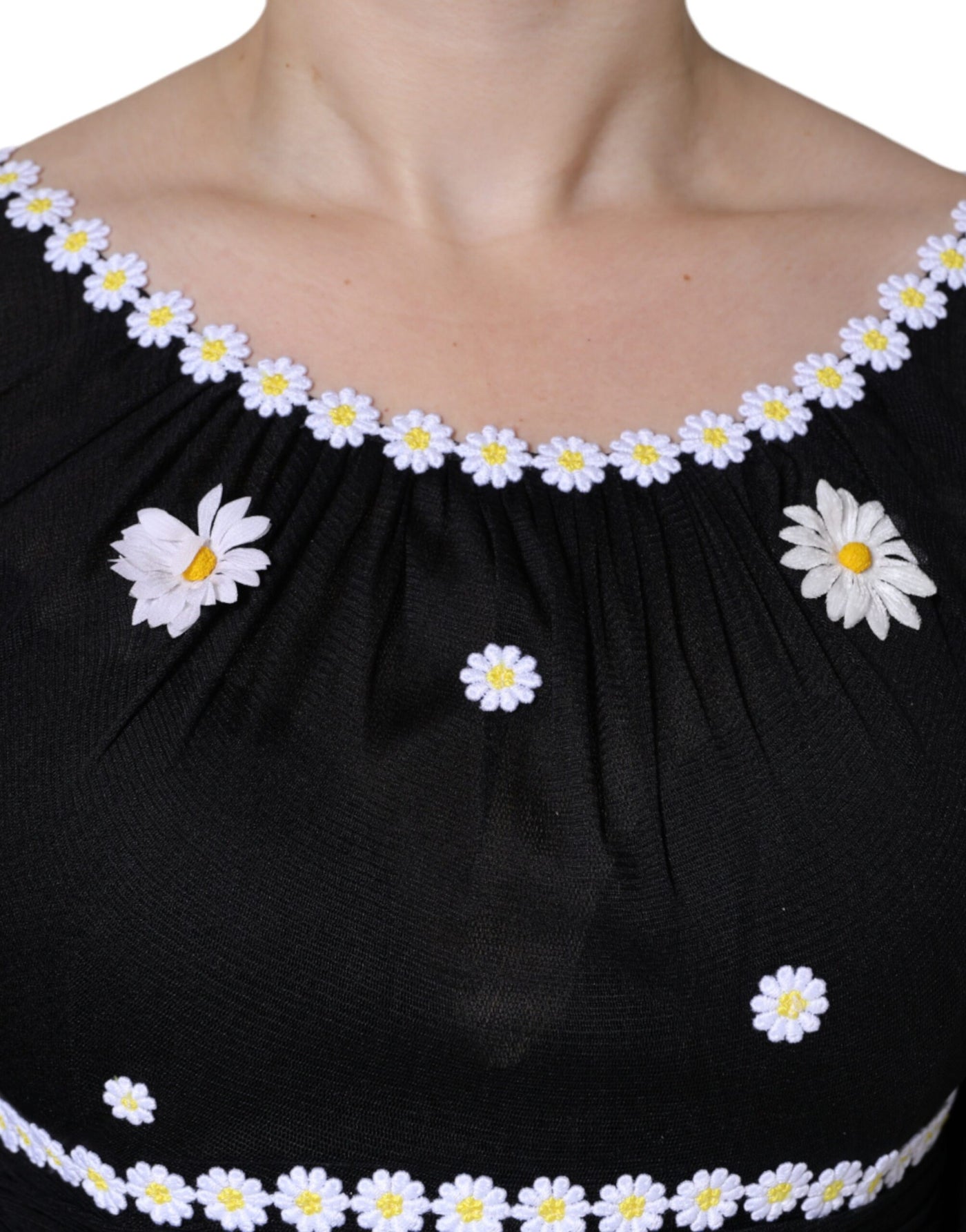 Dolce &amp; Gabbana Zwarte Zijden Daisy A-lijn Lange Maxi-jurk