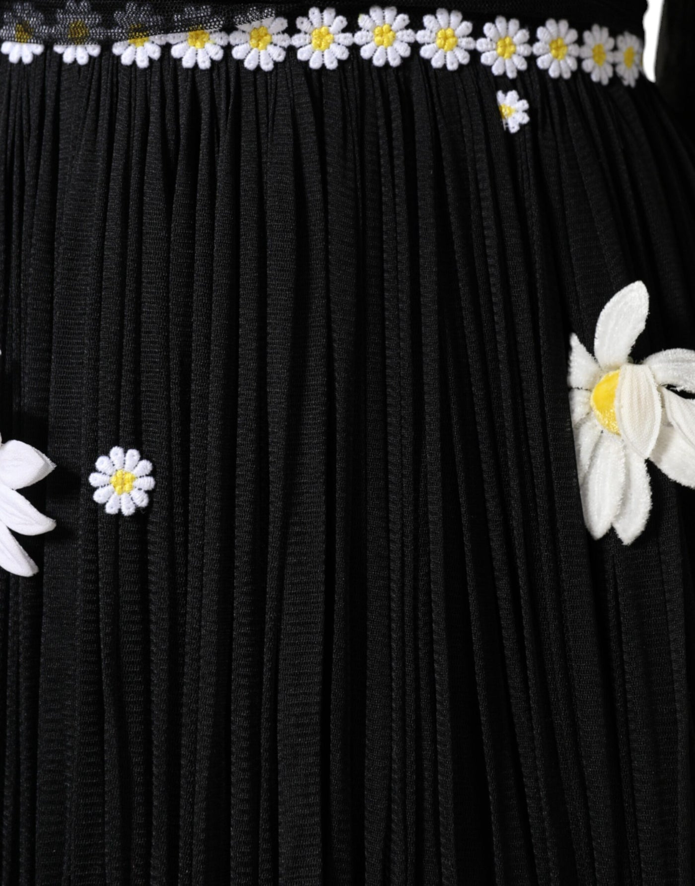 Dolce &amp; Gabbana Zwarte Zijden Daisy A-lijn Lange Maxi-jurk