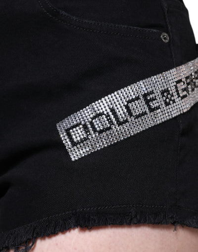 Short en coton stretch noir Dolce &amp; Gabbana avec strass