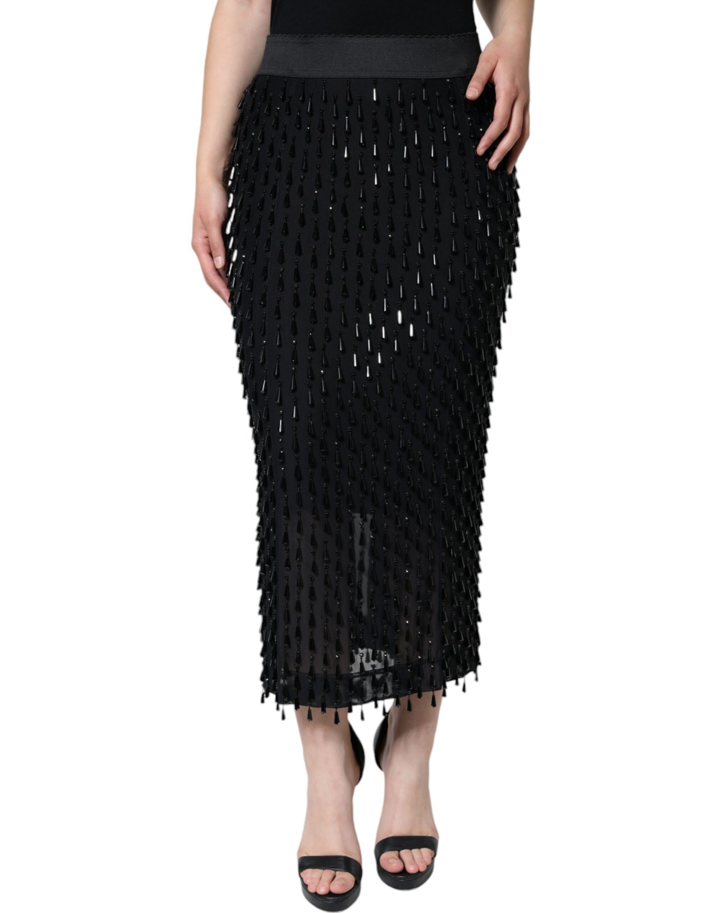 Dolce &amp; Gabbana Zwarte Versierde Potlood Midi-rok
