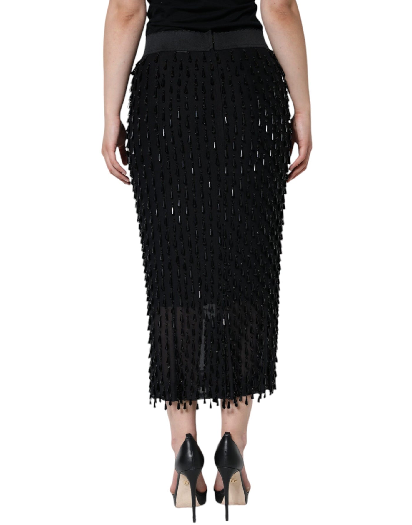 Dolce &amp; Gabbana Zwarte Versierde Potlood Midi-rok