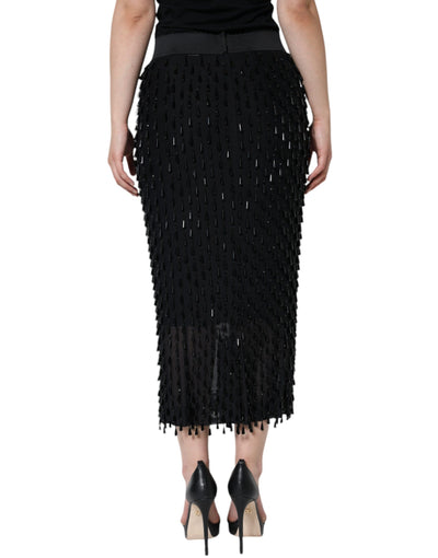 Dolce &amp; Gabbana Zwarte Versierde Potlood Midi-rok