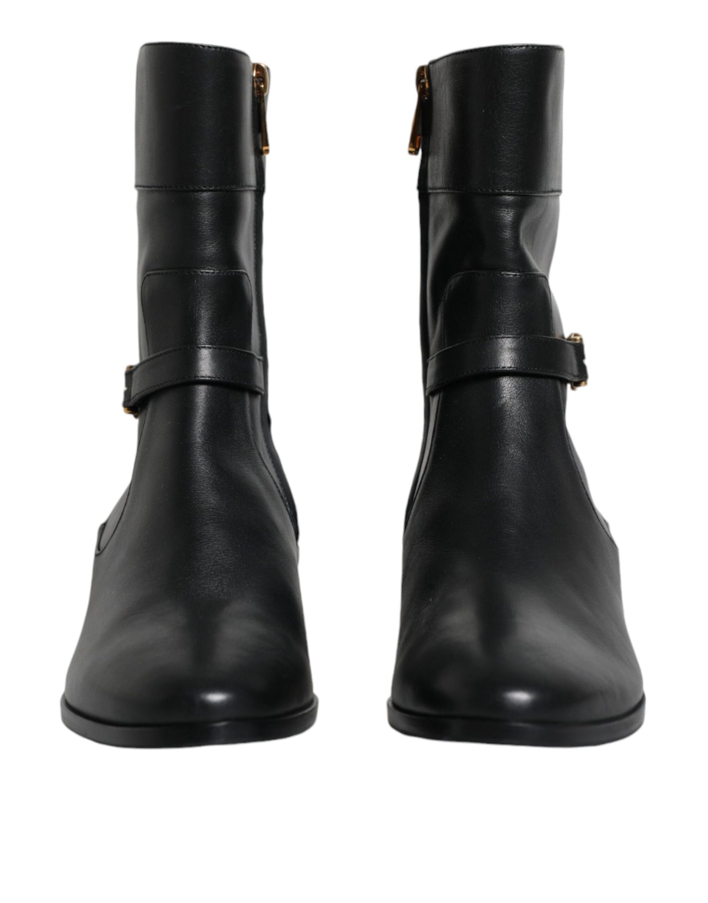 Bottes mi-mollet en cuir noir avec logo Dolce &amp; Gabbana