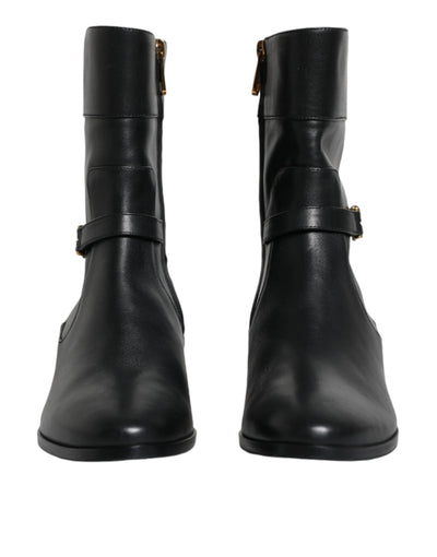 Bottes mi-mollet en cuir noir avec logo Dolce &amp; Gabbana