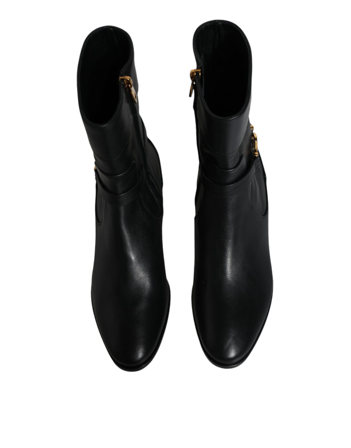 Bottes mi-mollet en cuir noir avec logo Dolce &amp; Gabbana