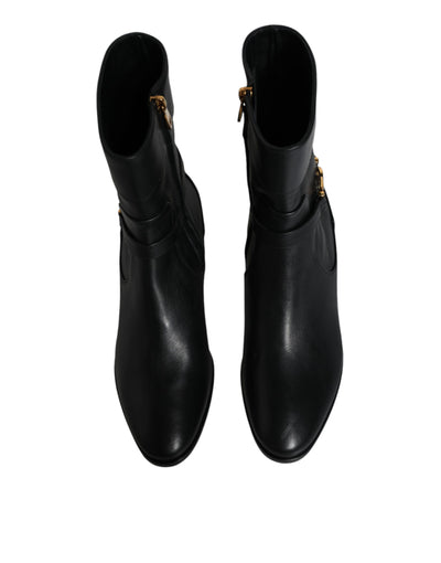 Bottes mi-mollet en cuir noir avec logo Dolce &amp; Gabbana