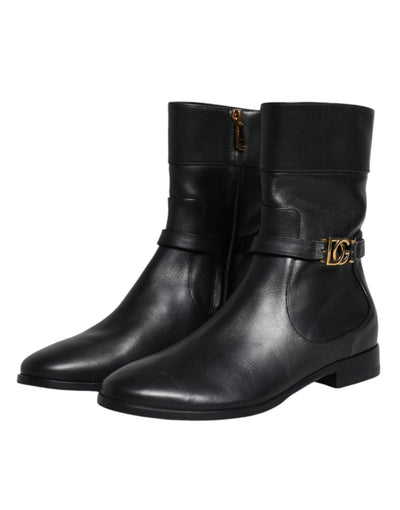 Bottes mi-mollet en cuir noir avec logo Dolce &amp; Gabbana