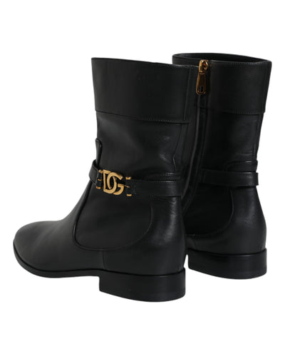 Bottes mi-mollet en cuir noir avec logo Dolce &amp; Gabbana