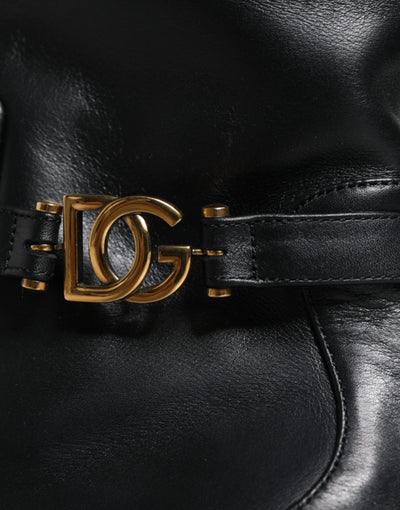 Bottes mi-mollet en cuir noir avec logo Dolce &amp; Gabbana