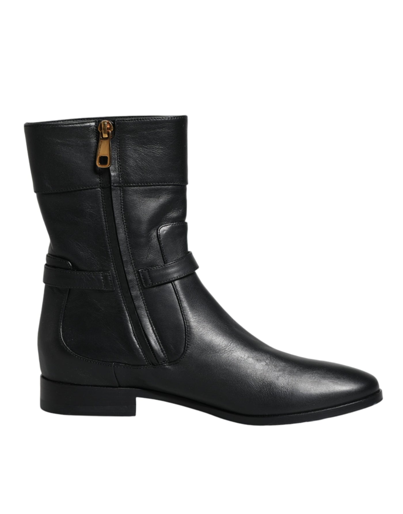Bottes mi-mollet en cuir noir avec logo Dolce &amp; Gabbana