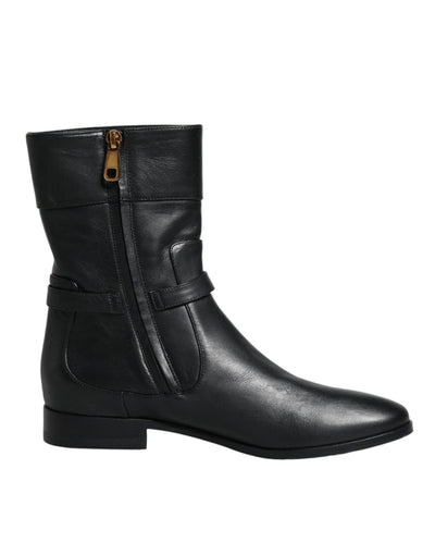 Bottes mi-mollet en cuir noir avec logo Dolce &amp; Gabbana