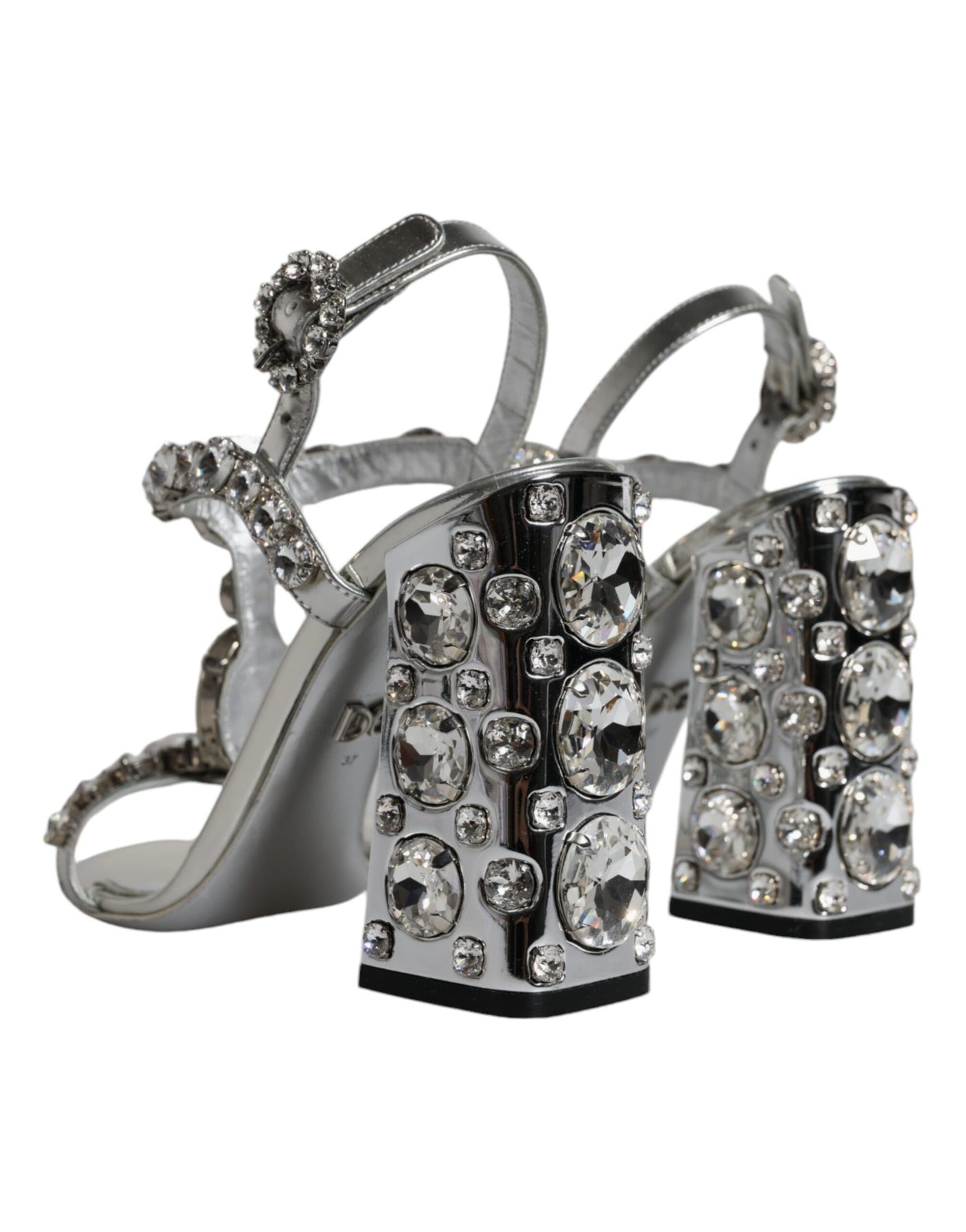 Dolce &amp; Gabbana zilveren leren T-band sandalen met kristal