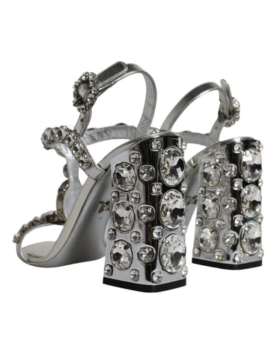Dolce &amp; Gabbana zilveren leren T-band sandalen met kristal