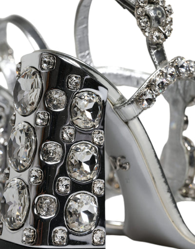 Dolce &amp; Gabbana zilveren leren T-band sandalen met kristal
