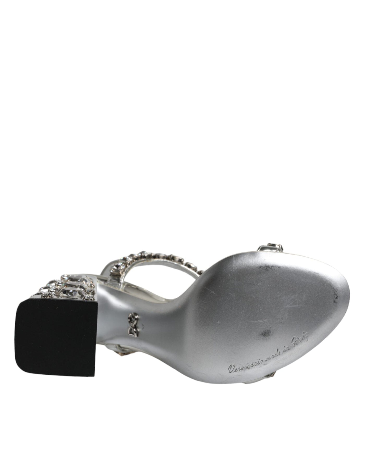 Dolce &amp; Gabbana zilveren leren T-band sandalen met kristal