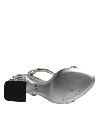 Dolce &amp; Gabbana zilveren leren T-band sandalen met kristal