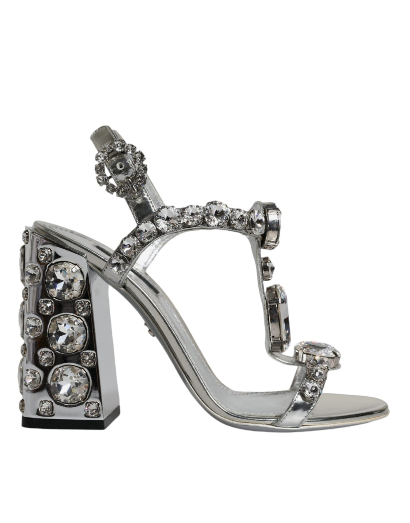 Dolce &amp; Gabbana zilveren leren T-band sandalen met kristal