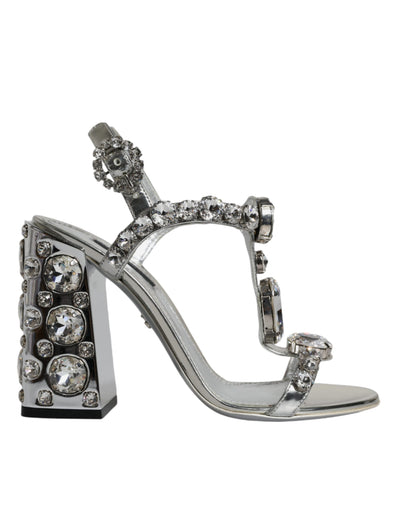 Dolce &amp; Gabbana zilveren leren T-band sandalen met kristal
