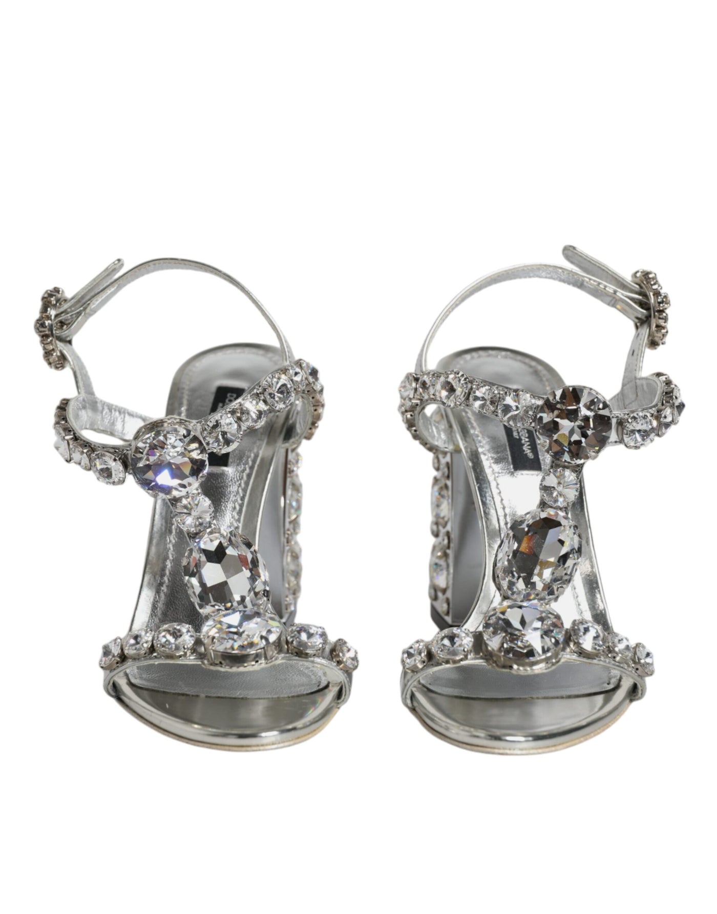 Dolce &amp; Gabbana zilveren leren T-band sandalen met kristal