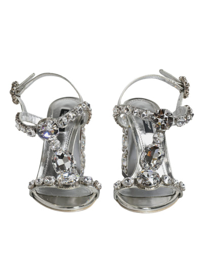 Dolce &amp; Gabbana zilveren leren T-band sandalen met kristal