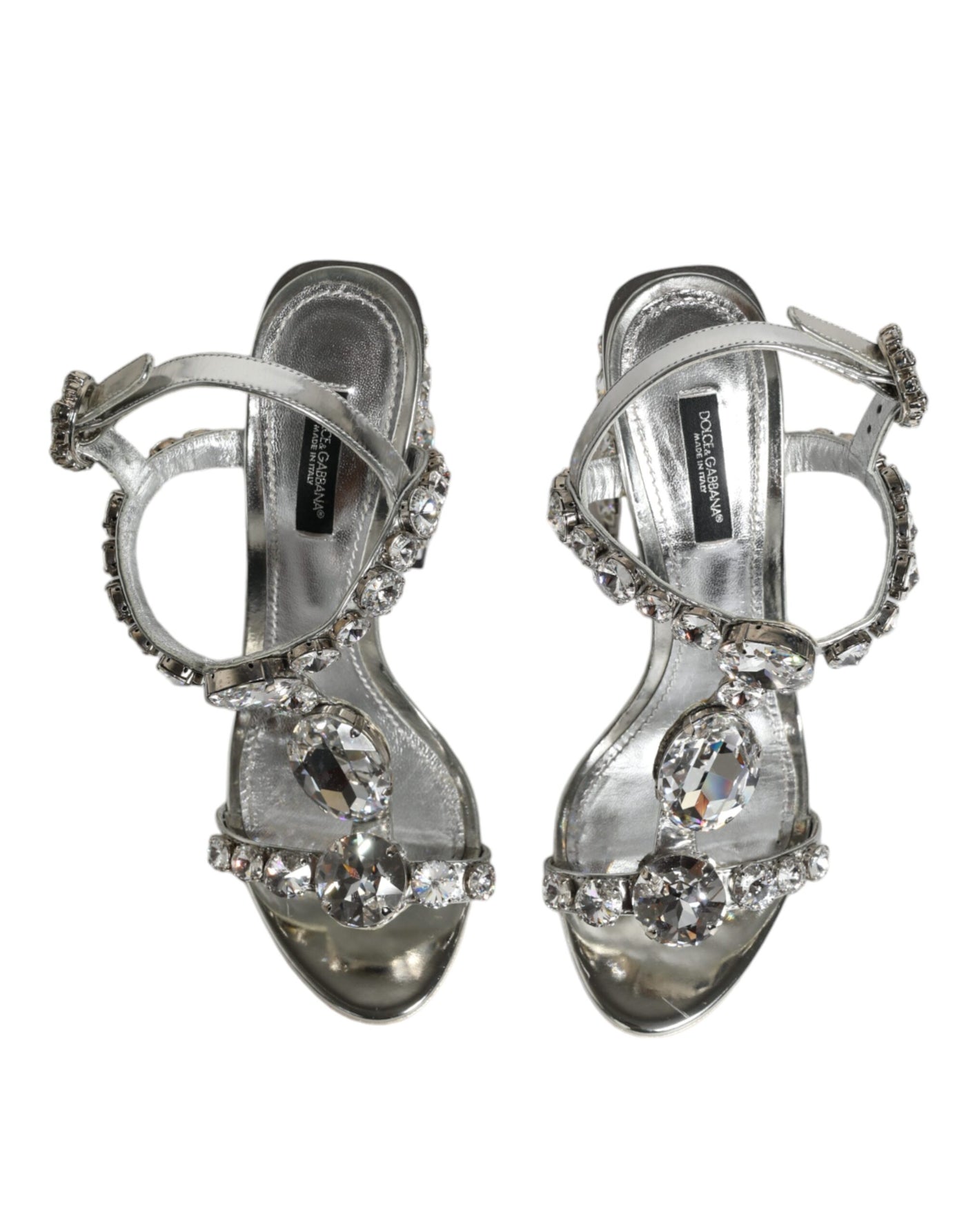 Dolce &amp; Gabbana zilveren leren T-band sandalen met kristal