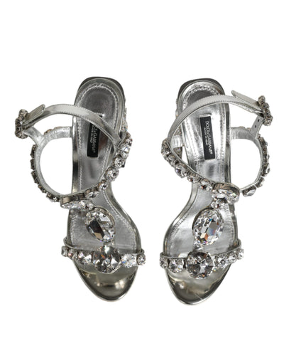 Dolce &amp; Gabbana zilveren leren T-band sandalen met kristal