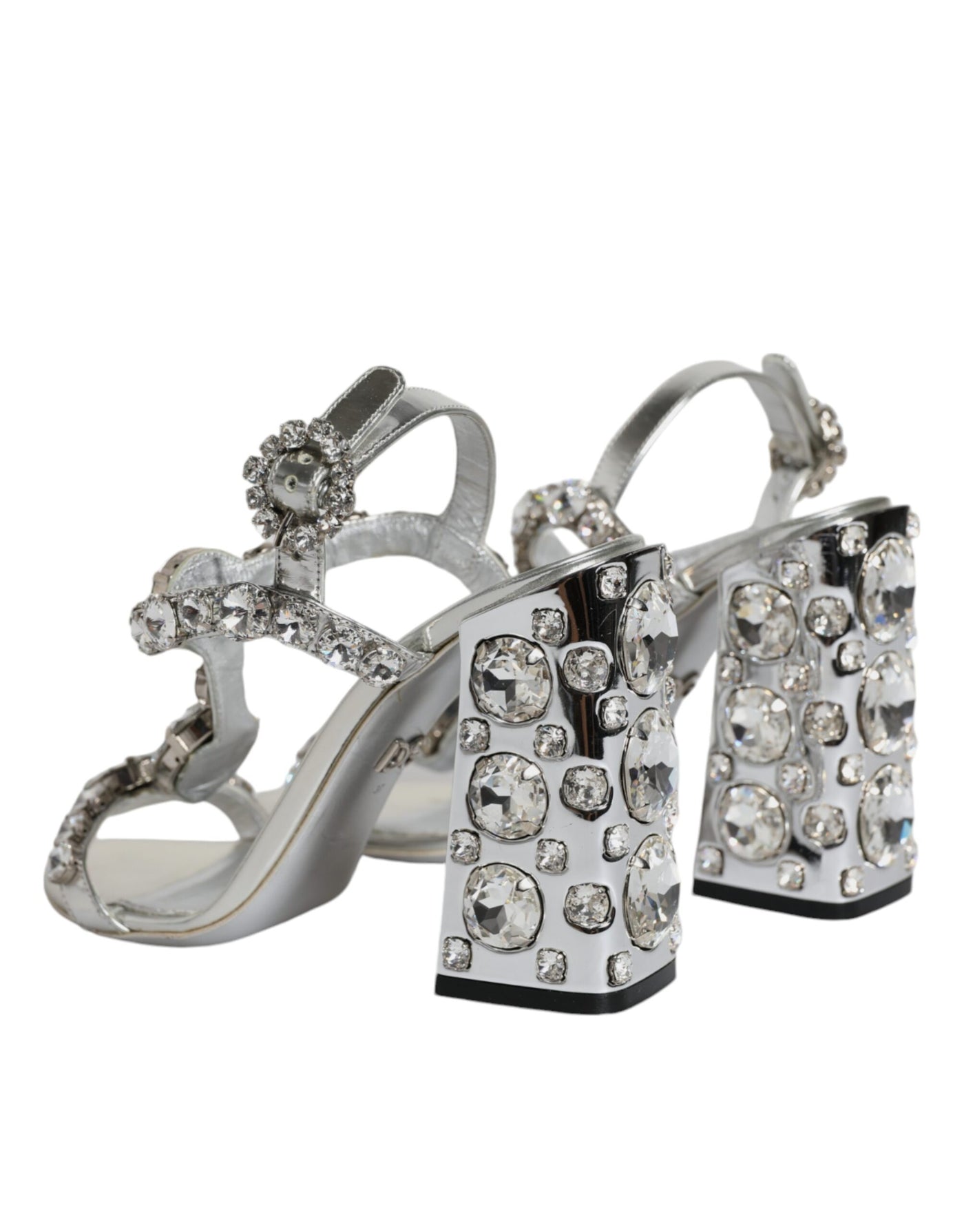 Dolce &amp; Gabbana zilveren leren T-band sandalen met kristal