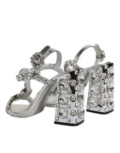 Dolce &amp; Gabbana zilveren leren T-band sandalen met kristal
