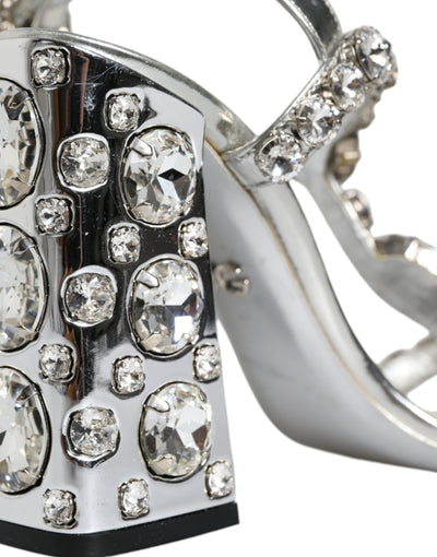 Dolce &amp; Gabbana zilveren leren T-band sandalen met kristal
