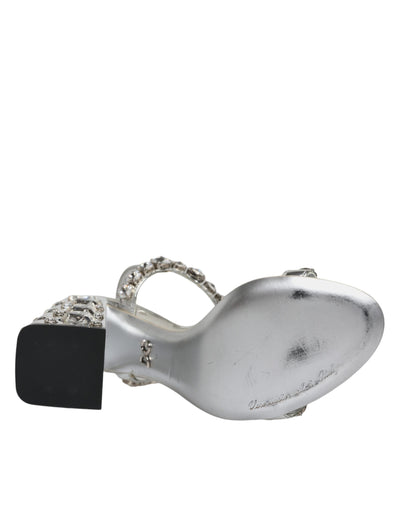 Dolce &amp; Gabbana zilveren leren T-band sandalen met kristal